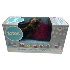 New Totes Womens Size XL 9-10 Cozy Faux Fur Lined Slippers w Memory Foam